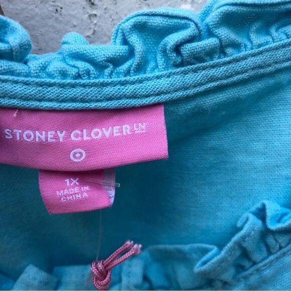 STONEY CLOVER LANE Blue Linen Ruffle Button Down Shirt Dress Size 1X - Picture 5 of 10
